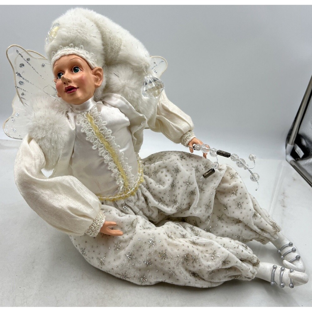 Vintage Winward Fairy Pixie Elf Shelf Sitter Table Topper Christmas Cream Silver
